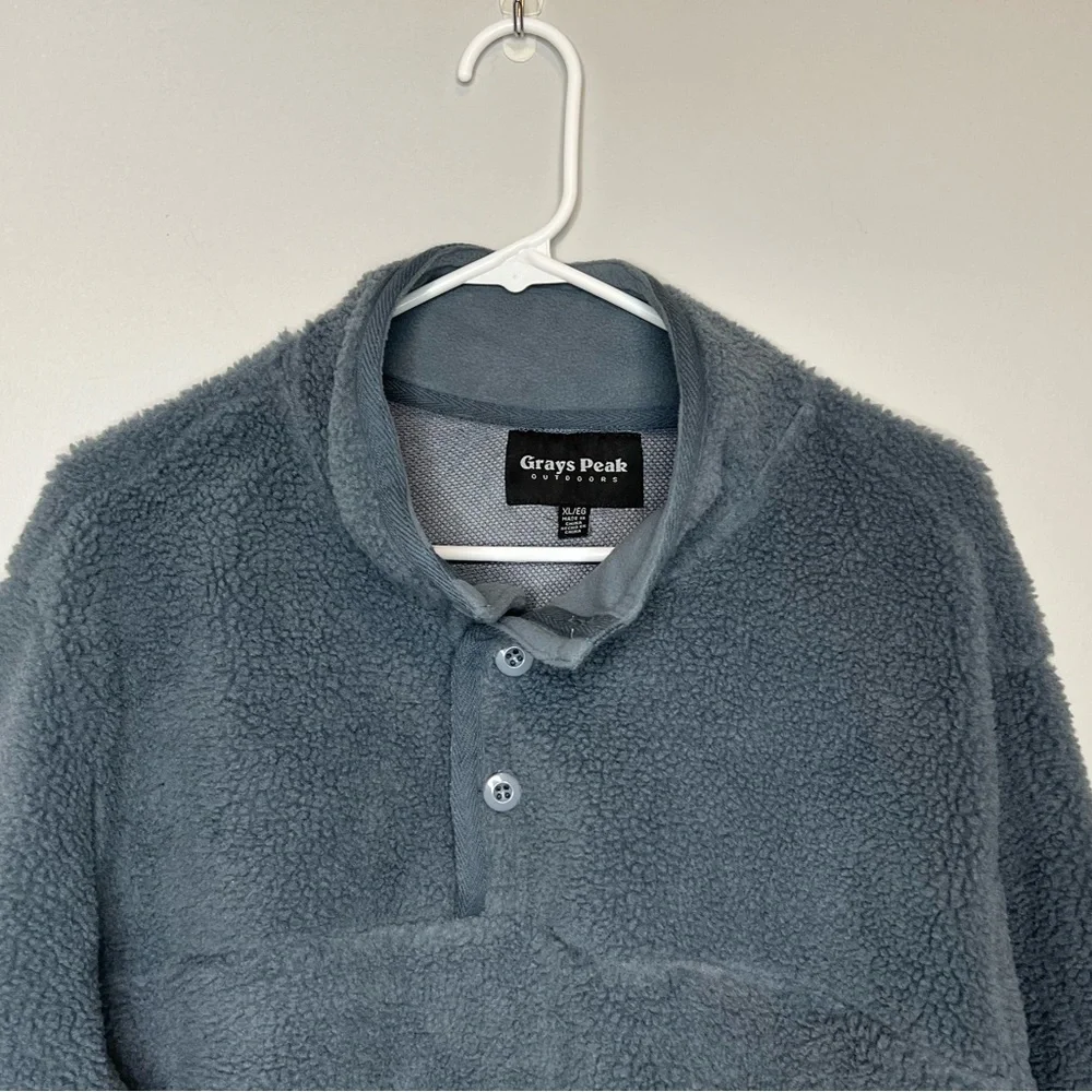 Grays Peak Outdoors Men’s Slate Blue Sherpa Fleece Pullover Jacket XL NEW Button